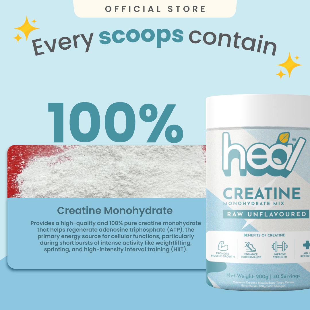 Heal Creatine – Unflavoured (200g) • 5g Creatine per Serving • Muscle Growth & Recovery