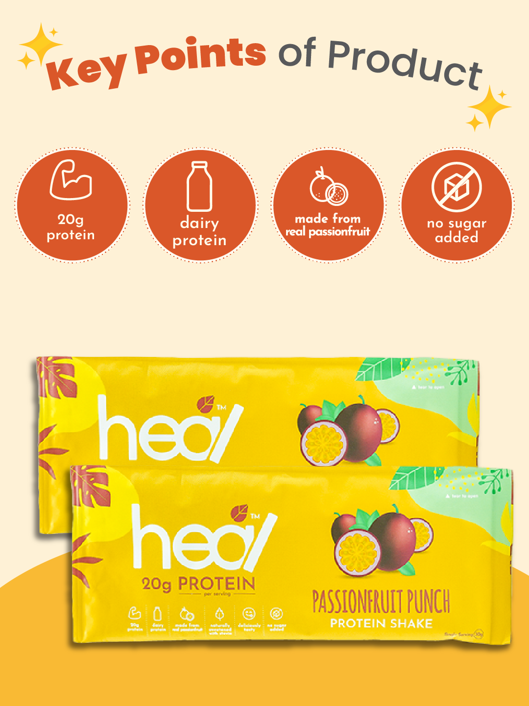 Heal Passionfruit Punch Protein Shake, 16 Sachets (30g)